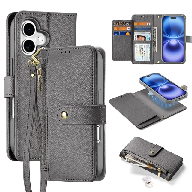 iPhone 16 MagSafe Lederhülle Dux Ducis Lawa Wallet – Grau