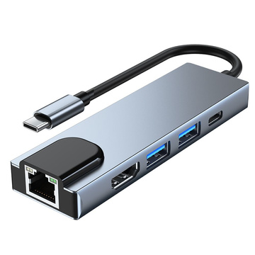 Hub adaptér USB V3-HUB 5w1 USB-C sivý