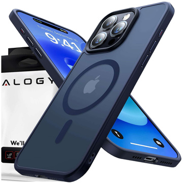 Case for iPhone 15 Pro MagSafe Matt Case Cover frosted Alogy Ring armored phone case Navy Blue Glass