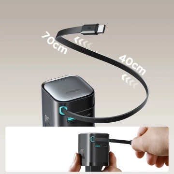 Joyroom JR-TCL02 65W USB-A USB-C GaN nabíjačka so vstavaným USB-C káblom – čierna