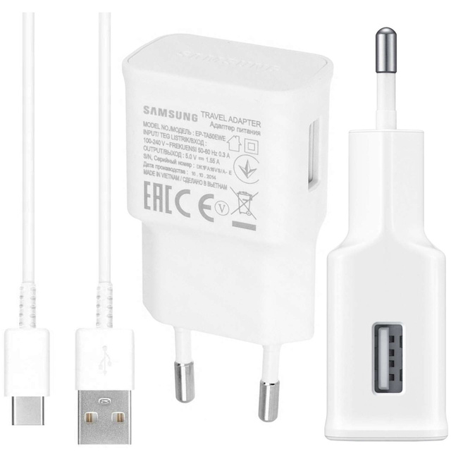 Оригінальний настінний зарядний пристрій Samsung EP-TA50EWE 7.75W USB-C кабель EP-DW700CWE 1.5m білий