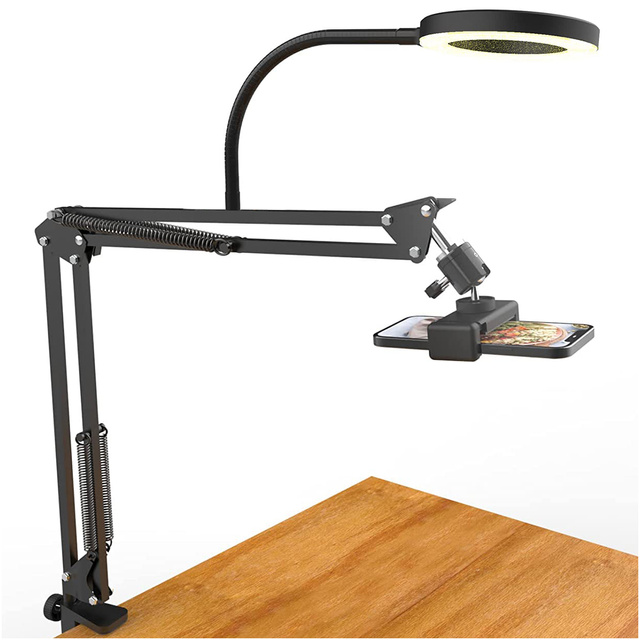 Ring LED Alogy drafting lamp with flexible arm and desk stand phone holder Black