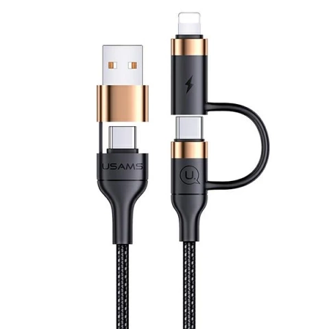 USAMS Плетений кабель U62 2xUSB-C/USB-A /lightning 1.2m PD Fast Charge чорний