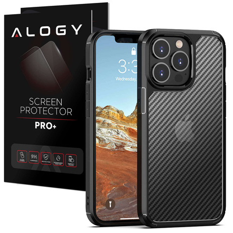Ochranné puzdro na telefón Alogy Techsuit CarbonFuse pre Apple iPhone 14 Pro Max Black Glass