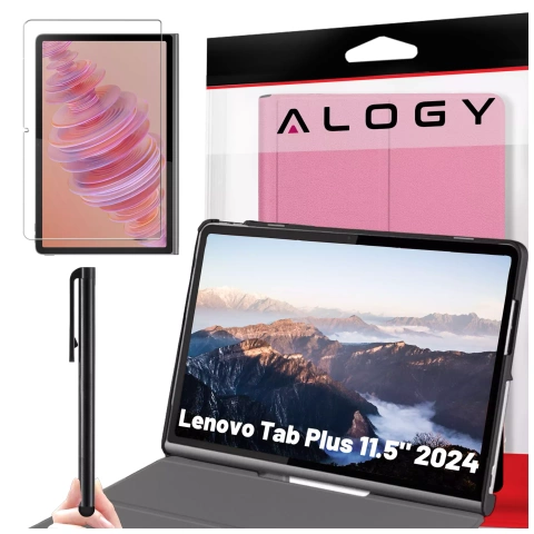 Ochranné sklenené puzdro pre Lenovo Tab Plus 11,5" 2024 TB351FU, puzdro Alogy Book Cover, puzdro na tablet, ružové, stylus zadarmo