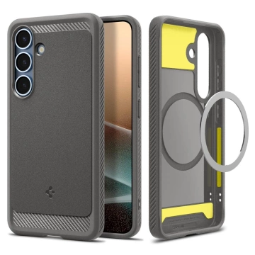 Puzdro pre Samsung Galaxy S25, mramorovo šedé, Spigen Rugged Armor, MagSafe
