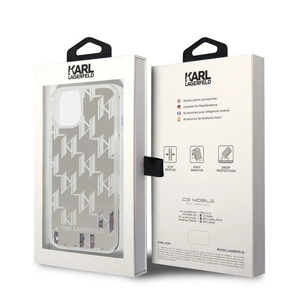 Захисний чохол для телефону Karl Lagerfeld KLHCP14SLMNMS для Apple iPhone 14 6.1" hardcase silver/silver Liquid Glitter Monogram
