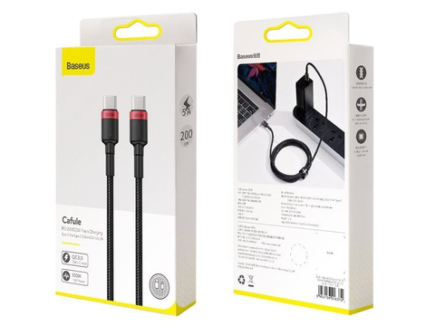 Kábel 2m Baseus Cafule USB-C Quick Charge 3.0 PD 2.0 100W 5A Czerwony