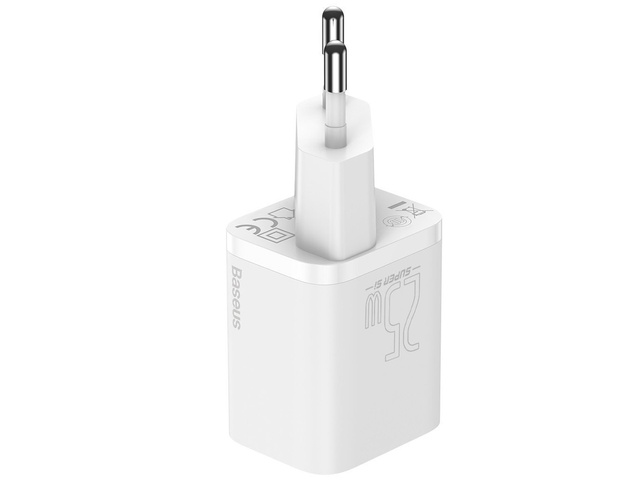 Baseus USB-C PD wall charger 25W cable for USB-C White