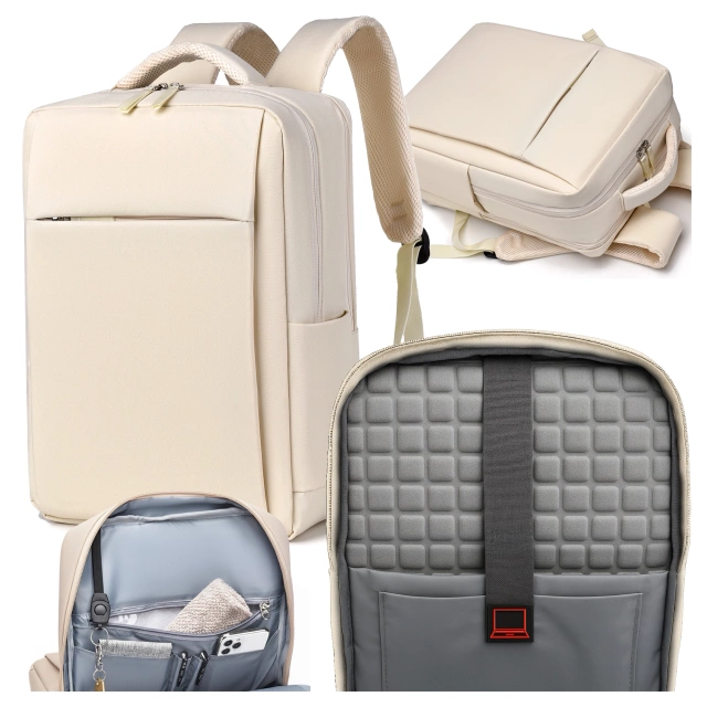 Batoh Alogy UrbanPack Pro™ Business pre notebooky 15-16" – vodeodolný, nárazuvzdorný, s vreckom na fľašu a popruhom na batožinu – béžový