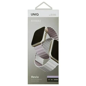 Pasek UNIQ Revix do Apple Watch Series 4/5/6/7/8/SE/SE2 38/40/41mm reverzibilní magnetický lilak-biały/lila-white