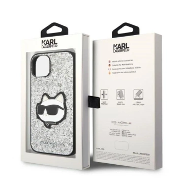 Karl Lagerfeld KLHCP14MG2CPS ochranný obal na telefon pro Apple iPhone 14 Plus 6,7" stříbrný/stříbrný pevný obal Glitter Choupette Patch