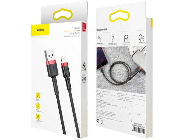 Baseus Keviar USB Lightning Cable 2m for iPhone iPad iPod 1.5A Black and red