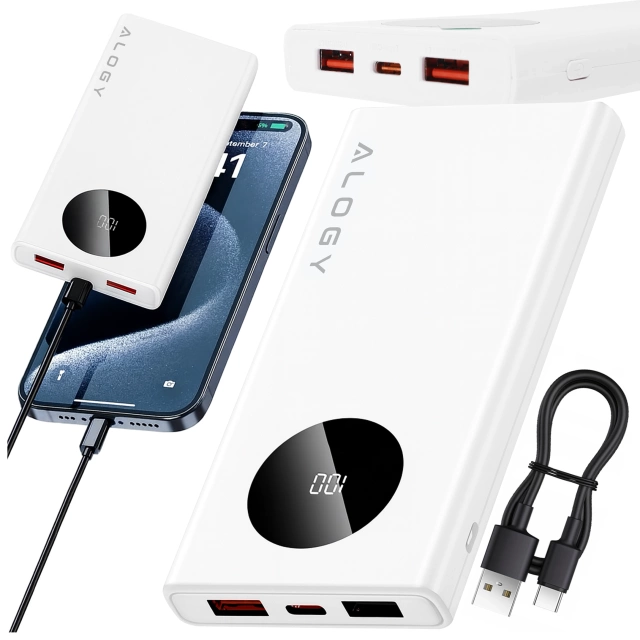 PowerBank Alogy TurboCharge 120W PD PowerDelivery rýchle nabíjanie 10000mAh 2x USB-A 1x USB-C Biela
