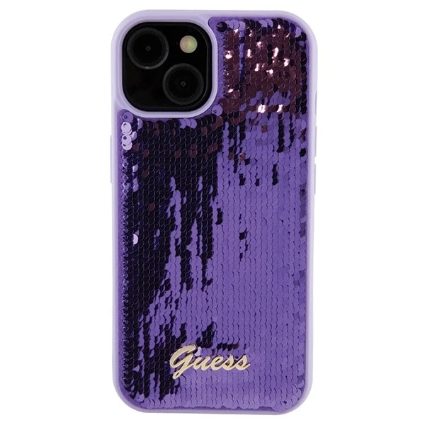 Etui Guess GUHCP15SPSFDGSU na iPhone 15 6,1" fioletovy/fialový pevný obal Sequin Script Metal