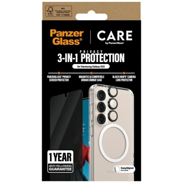 Чохол CARE від PanzerGlass Flagship 3-в-1 для Samsung Galaxy S25, комплект захисту лінз із захистом від дзеркал