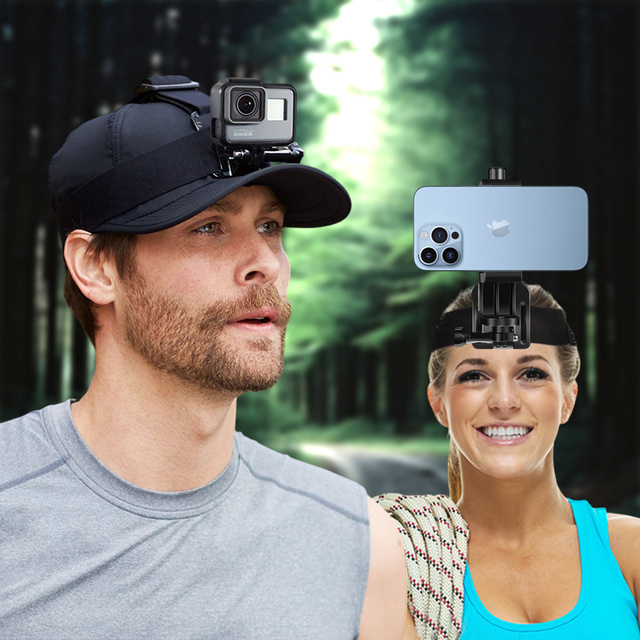 Пов'язка, шолом, тримач 2 в 1 для телефону, спортивних камер GoPro Hero, DJI, SJCAM, EKEN Alogy, чорний