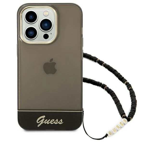 Etui Guess GUHCP14LHGCOHK до Apple iPhone 14 Pro 6,1" czarny/чорний твердий чохол Translucent Pearl Strap