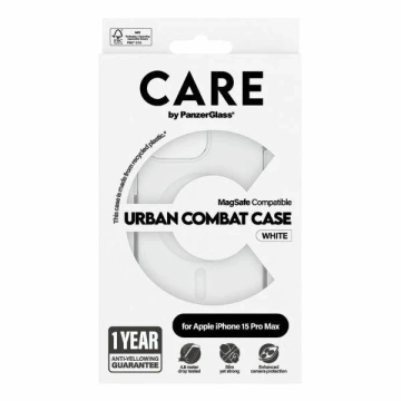 Pouzdro CARE od PanzerGlass Urban Combat s MagSafe, průhledně bílé, pro iPhone 15 Pro Max