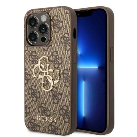 Etui Guess GUHCP15L4GMGBR pro iPhone 15 Pro 6,1" brązowý/hnědý pevný obal 4G Big Metal Logo