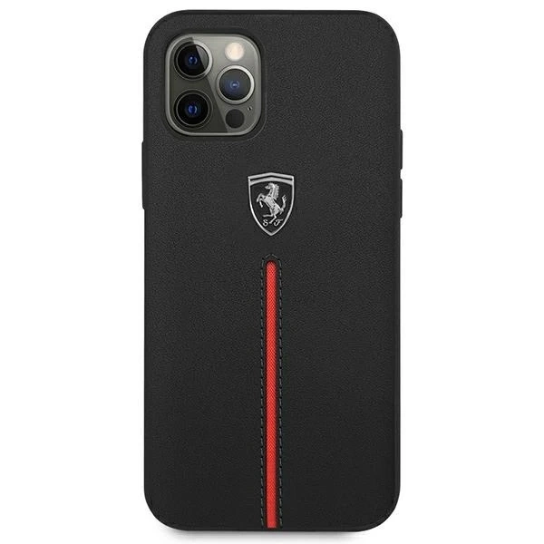 Ferrari iPhone 12 Pro Max phone case black/black hardcase Off Track Leather Nylon Stripe