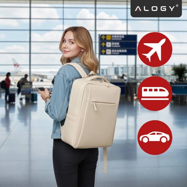 Alogy UrbanPack Pro™ Business Backpack for 15-16" Laptops – Waterproof, Shockproof, with Bottle Pocket and Luggage Strap – Beige