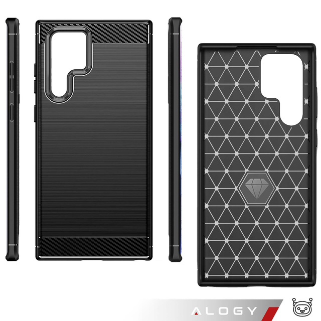 Case for Samsung Galaxy S24 Ultra armored back phone cover case Alogy Carbon Silicone black glass