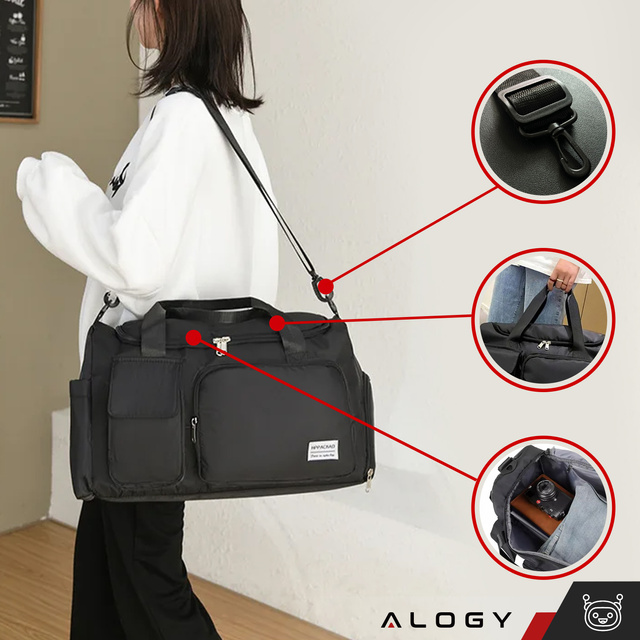 Men's women's sports shoulder bag for the gym for the plane hand luggage 44x26 training black Alogy Black