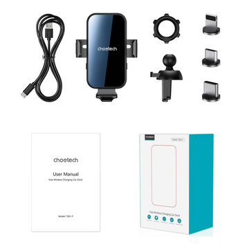 Choetech Držák do auta na telefon s QI indukční nabíječkou na magnetickou mřížku.Černý
