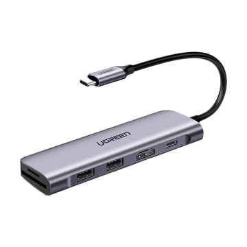 Адаптер Ugreen CM195 ​​USB-C HDMI USB-A SD TF PD 100W Hub 6-в-1 сірий