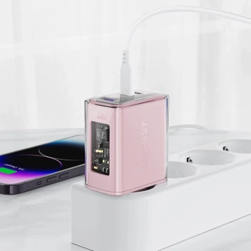 Nabíjačka do siete Acefast A45 GaN 65W, 3 USB porty (1x USB, 2x USB-C), fialová