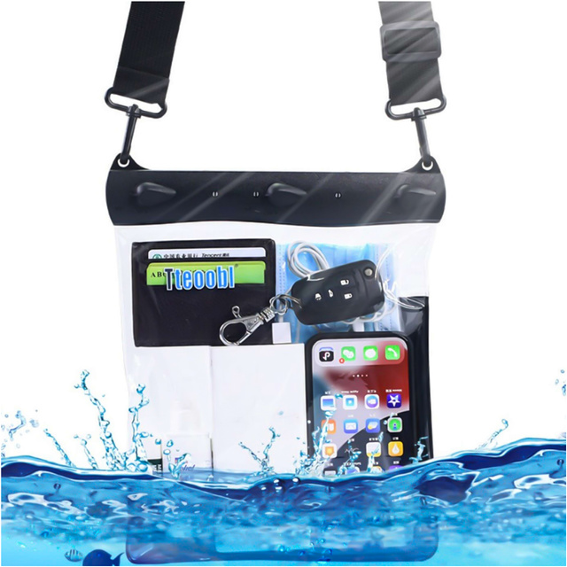 Waterproof Case for Phone 7.2" Pouch Case Bag with Shoulder Strap Universal Large Waterproof 23x25cm Black