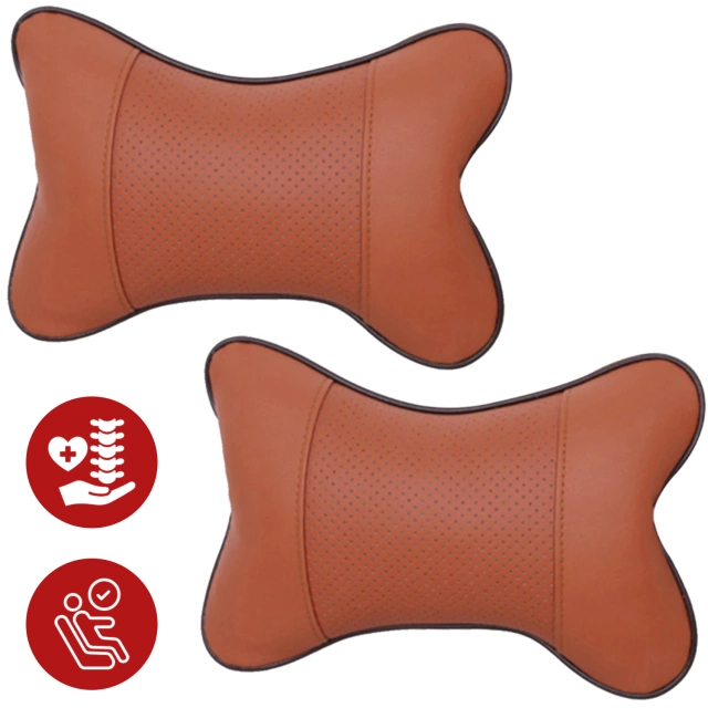 2x Pillow for the headrest for the car comfortable car headrest for the neck Brown