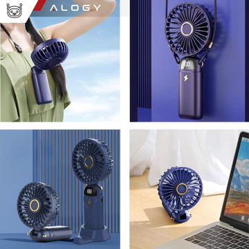 Fan fan handheld desk fan Alogy wireless portable standing with phone stand Navy blue