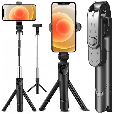 Selfie tyč stativ Stativový držák telefonu Alogy Tripod selfie tyč Bluetooth 360 dálkové ovládání Black