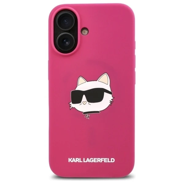Puzdro Karl Lagerfeld pre iPhone 16 6,1" ružové/fuchsiové pevné puzdro Silicone Choupette Head Print MagSafe