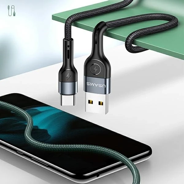 USAMS Geflochtenes Kabel U55 2A USB-C 1St für Set U55 grün