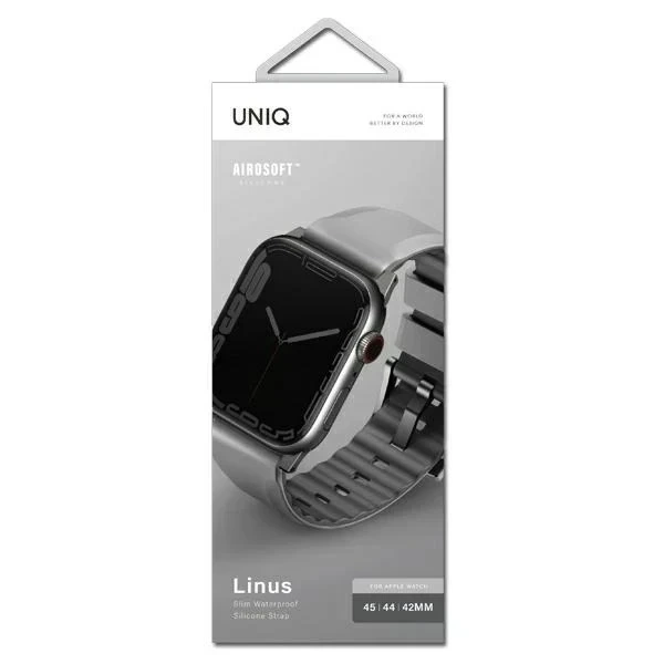 Pasek UNIQ Linus Apple Watch Series 4/5/6/7/8/SE/SE2/Ultra 42/44/45mm Airosoft Silikon szary/křídově šedá