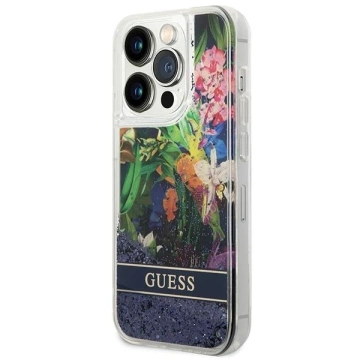 Etui Guess GUHCP14LLFLSB для Apple iPhone 14 Pro 6,1" niebieski/синій твердий чохол Flower Liquid Glitter