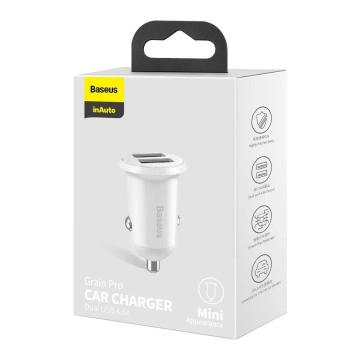Baseus Grain Pro nabíjačka do auta 2x USB 4,8 A biela (CCALLP-02)