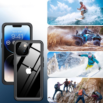 Pouzdro pro iPhone 14 Waterproof Armored 360 Case Krytí objektivu hybridního fotoaparátu IP68 Vodotěsné černé
