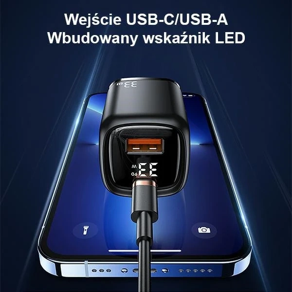 USAMS Wandladegerät 1xUSB-C 1xUSB T46 33W PD3.0 QC3.0 Schnellladekabel U63 USB-C/Lightning schwarz/schwarz UDTZ01