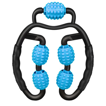 Telový masér anticelulitídny manuálny svalový valec Alogy 5x masážny valec Univerzálny valec čierno-modrý