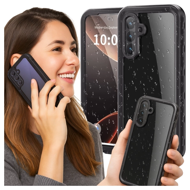 Etui Wodoodporne do Samsung Galaxy A56 5G 2025, Pancerna Obudowa 360° z Przezroczystym Tyłem, Alogy HydroArmor™ IP68 Case – Czarne