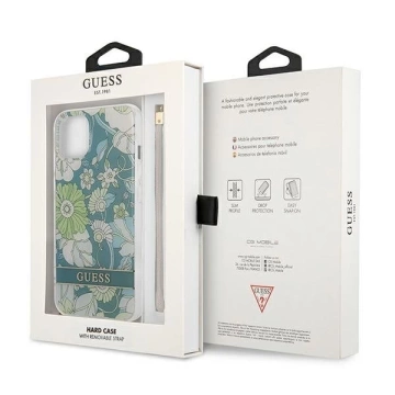 Guess GUHCP13SHFLSN iPhone 13 mini 5,4" zielony/zelené pevné puzdro Flower Strap