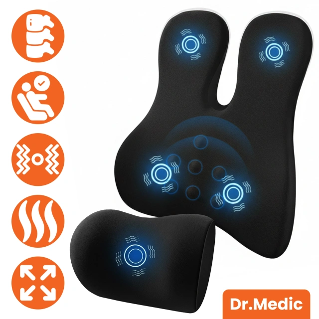 2-in-1 Car Pillow with Massage and Heating – ergonomic support for the neck, nape, back and lumbar region, electric massager with vibrations for the driver and passenger – Dr.Medic RelaxTherapyHeat™