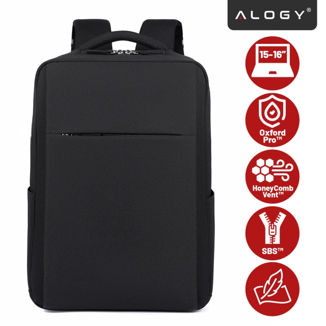 Alogy UrbanPack Pro™ Business-Rucksack für 15-16"-Laptops – Wasserdicht, stoßfest, mit Flaschenfach und Gepäckgurt – Schwarz