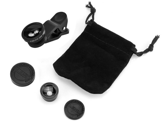 Набір з 3 лінз для телефону macro fish eye wide black