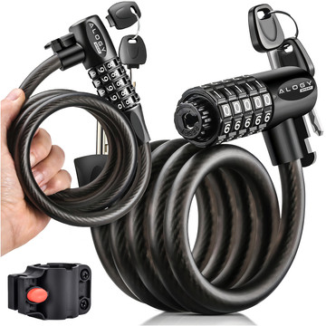 Bike lock, bike lock, strong cable, 120 cm, Alogy bike lock, code, key, black