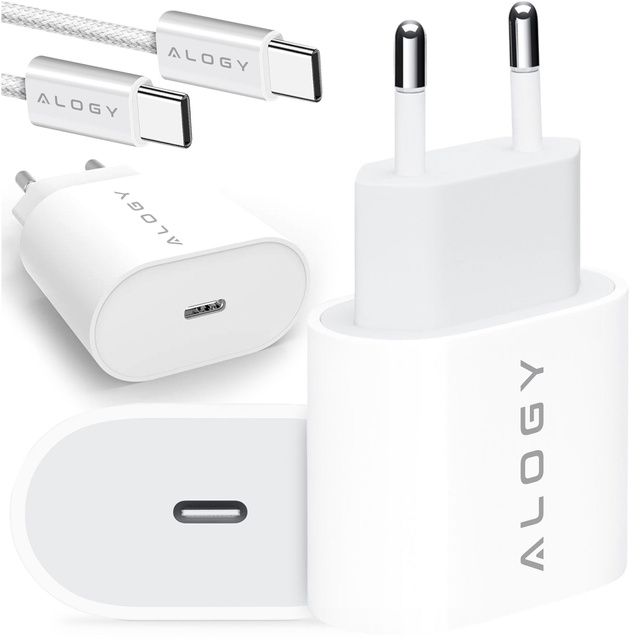 Rychlá a výkonná 35W USB-C nástěnná nabíječka USB typ C PD GaN pro iPhone 15 kabel typu C 1m Alogy White